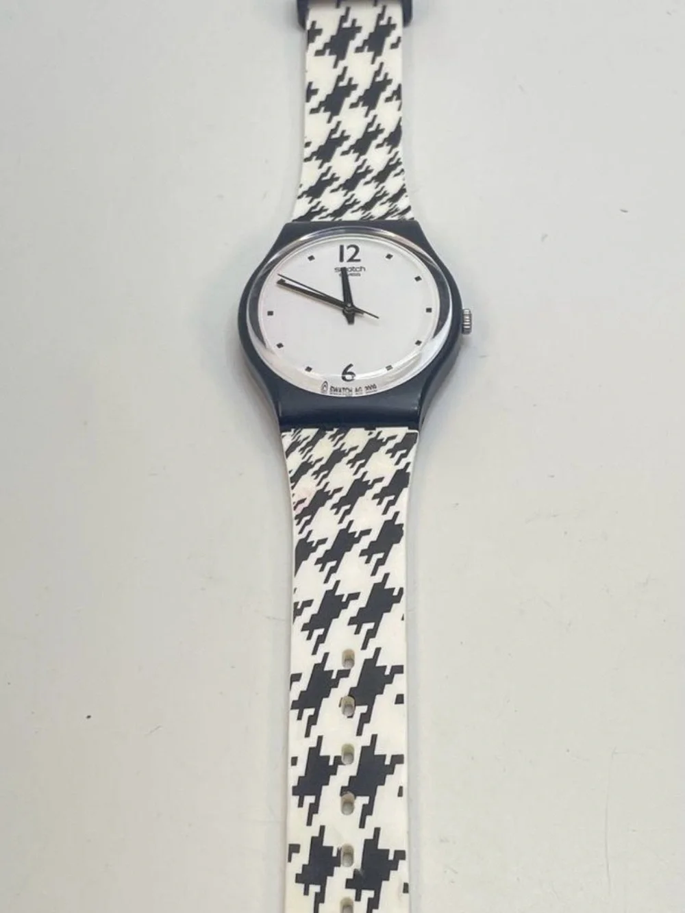 Swatch Black & White Houndstooth Silicone Strap Watch